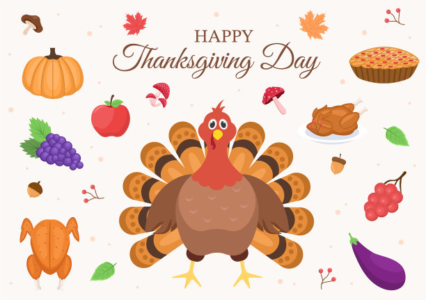 和卡通一起庆祝感恩节快乐图片下载