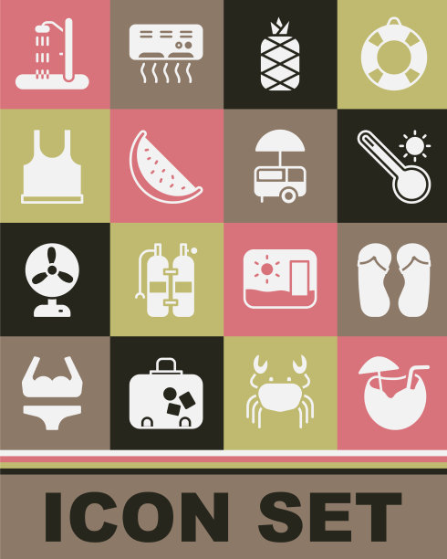 Set椰子鸡尾酒flip flops气象学图片下载