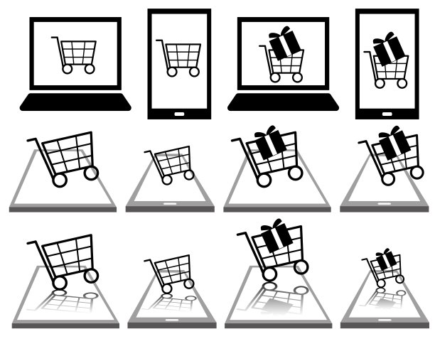 一套购物车，可以用于网上购物/插图材料(矢量插图)图片下载