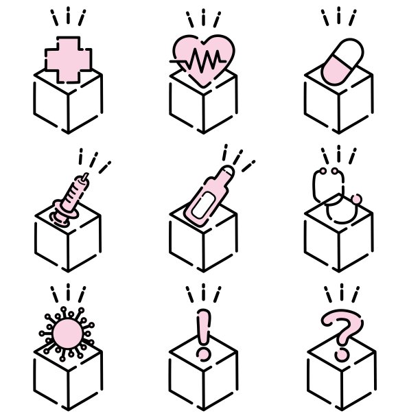 可用于病毒防护、对策等的粉色图标集/插图材料(矢量插图)图片下载