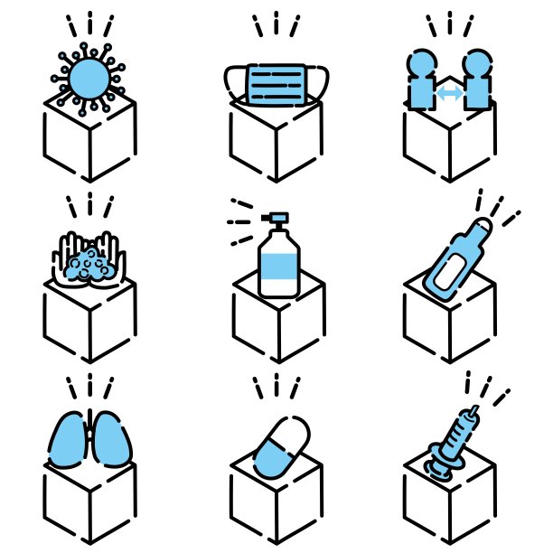 可用于病毒防护、对策等的蓝色图标集/插图材料(矢量插图)图片下载