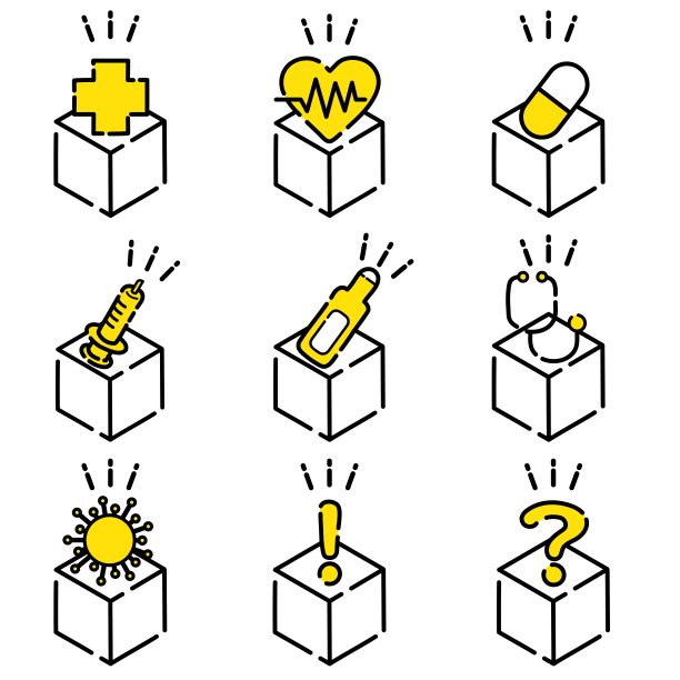 可用于病毒防护、对策等的黄色图标集/插图材料(矢量插图)图片下载