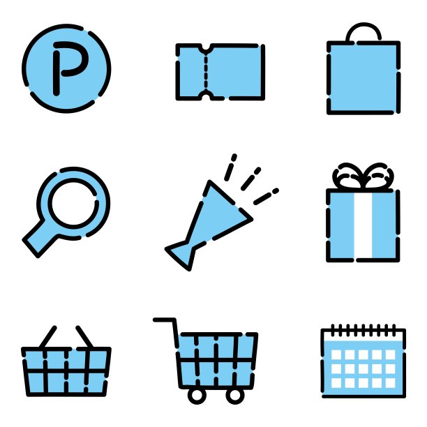 简单可爱的蓝色图标集，可以用于购物等/插图材料(矢量插图)图片下载