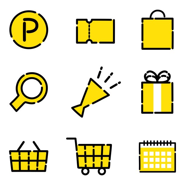 简单可爱的黄色图标集，可以用于购物等/插图材料(矢量插图)图片下载