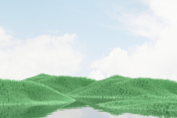 3d渲染草地和河流背景图片下载