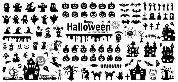 将万圣节的剪影设置在白色上图片下载