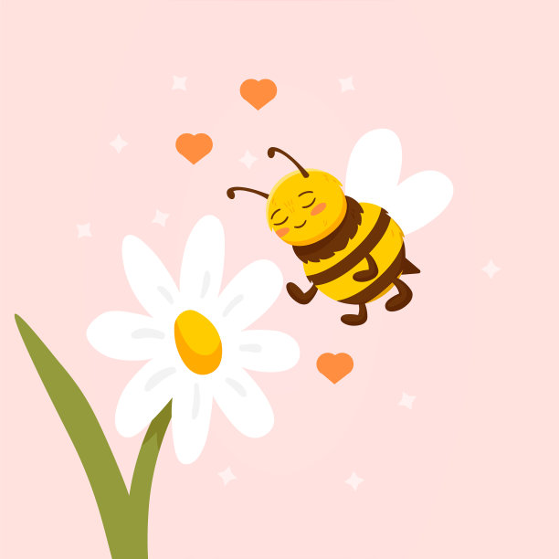 雏菊花与可爱的蜜蜂飞附近粉红色图片下载