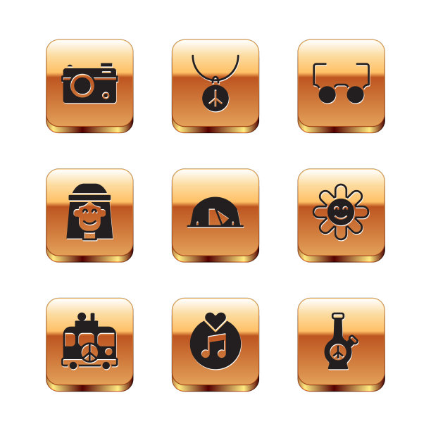 集照相相机嬉皮士露营车黑胶碟图片下载