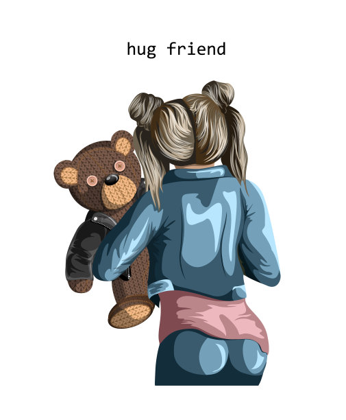 想象一只柔软的玩具熊抱着一个小女孩图片下载