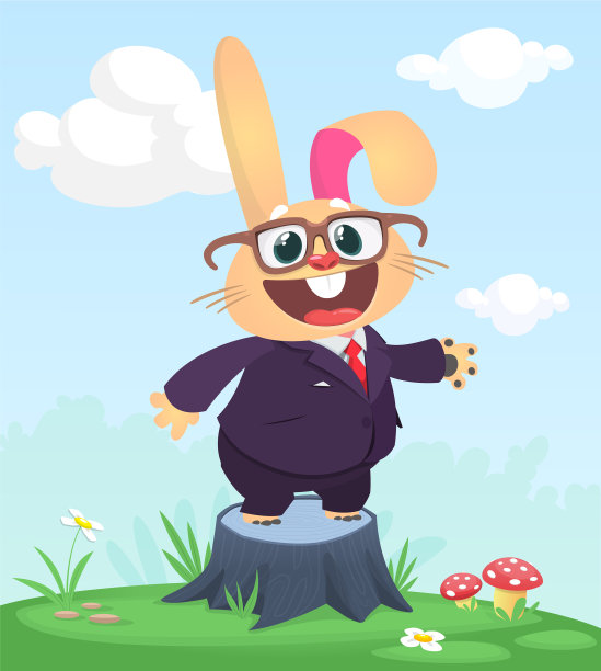 卡通有趣又快乐的兔子站在上面图片下载