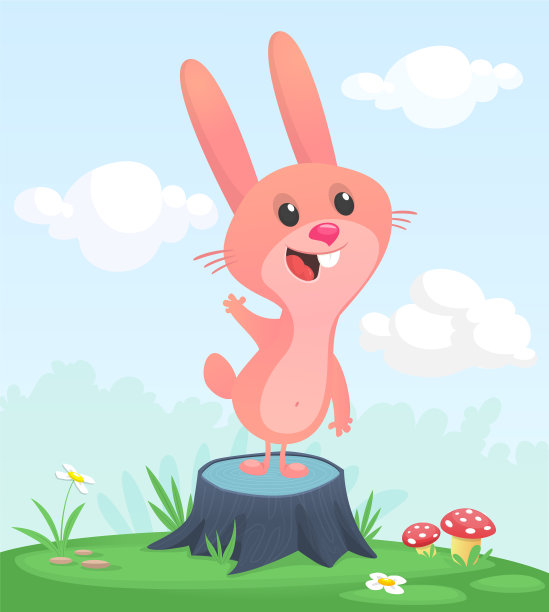 卡通有趣又快乐的兔子站在上面图片下载