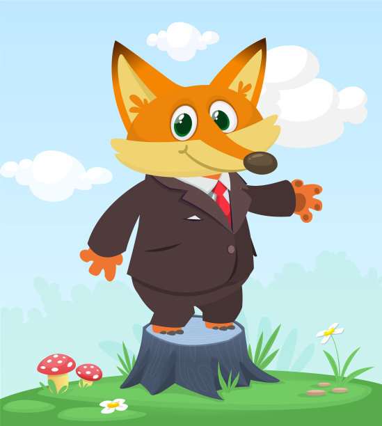 卡通搞笑，快乐的狐狸站在上面图片下载