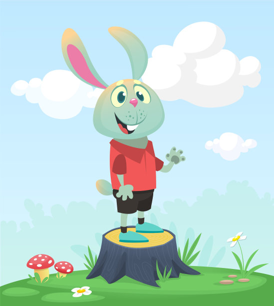 卡通有趣又快乐的兔子站在上面图片下载