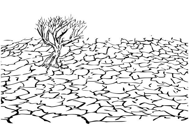 矢量手绘草图裂缝和干燥的土地和死树图片下载