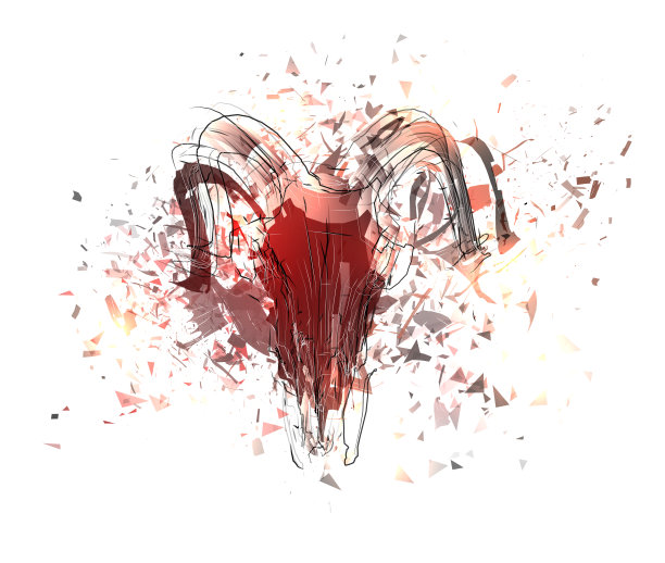 矢量抽象ram头骨由红色和白色的粒子图片下载