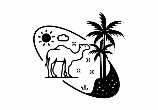 骆驼图案的线条艺术插图图片下载