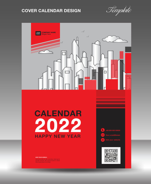 封面设计矢量日历2022模板，传单，小册子，年度报告，书，杂志，通讯。日历设计海报。封面台历，挂历。红色正方形形状背景。图片下载