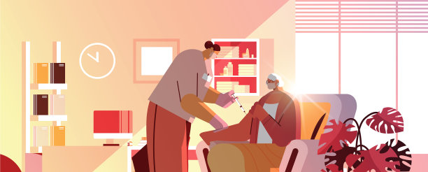 戴口罩的医生给老病人接种疫苗图片下载