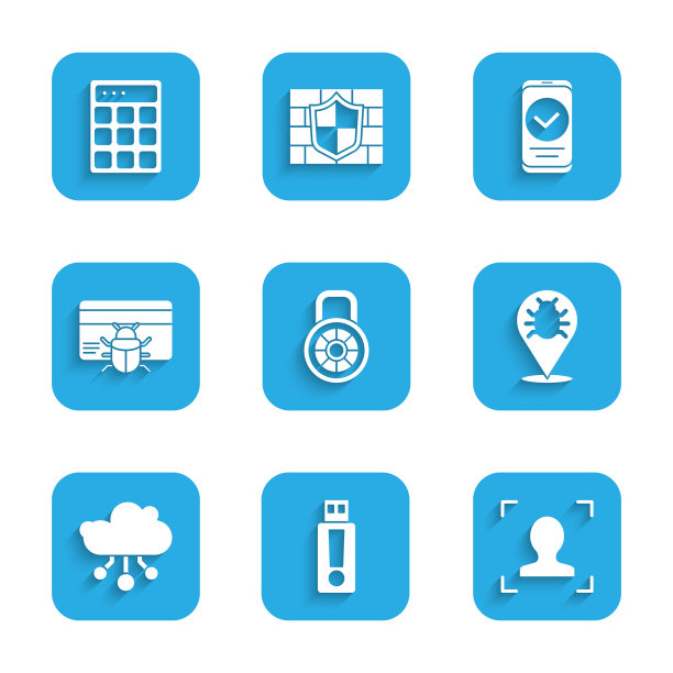 设置安全密码锁，u盘，人脸识别，系统漏洞，物联网，信用卡，智能手机和密码保护图标。向量图片下载