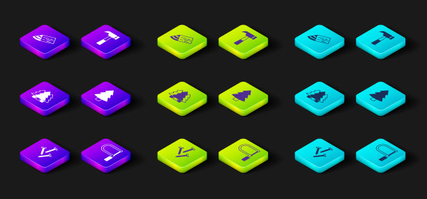 设置金属钉子，钢锯，圣诞树，锤子和木梁图标。向量图片下载