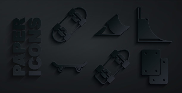 设置滑板，公园，护膝和图标。向量图片下载