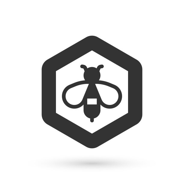 灰色蜜蜂和蜂巢图标孤立在白色背景。蜂蜜的细胞。有翅膀象征的蜜蜂或apis。飞行昆虫。甜蜜的天然食品。向量图片下载