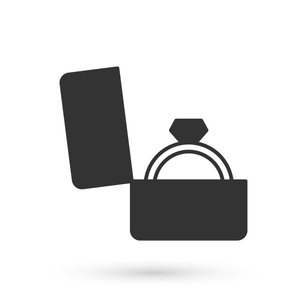 灰色钻石订婚戒指在一个盒子图标孤立在白色背景。向量图片下载