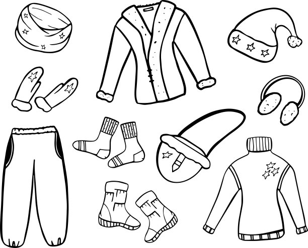 为创造纺织设计，明信片，日历，相框，手画的冬季衣服集合n黑色。矢量插图。矢量插图。图片下载