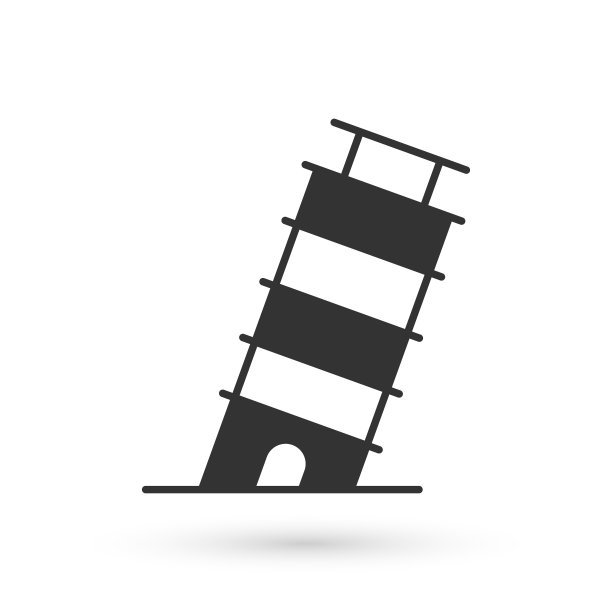 灰色斜塔比萨图标孤立在白色背景。意大利的象征。向量图片下载