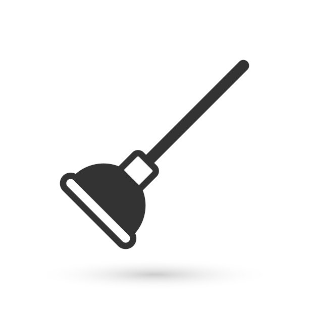 灰色橡胶柱塞木制把手管道清洗图标隔离在白色背景。刷马桶的刷子。向量图片下载