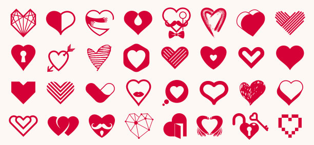 心大向量集不同的形状和概念标志或图标，爱和关心，健康和心脏病学，几何和低多边形，收集的心形状符号。图片下载