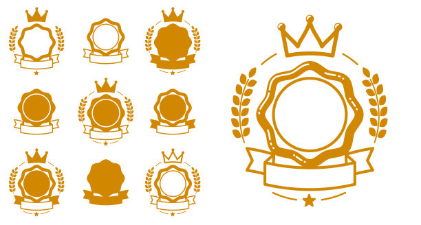 空白矢量复古经典风格徽章集孤立，真正的保证贴纸，几何简单的标志或标志，圆形图标的设计项目或产品标签。图片下载