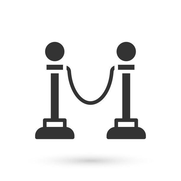 灰色绳索屏障图标隔离在白色背景。VIP活动，奢华庆典。名人聚会入口。向量图片下载