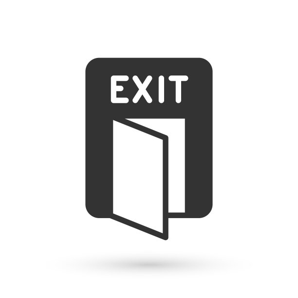 灰色消防出口图标隔离在白色背景。火灾紧急图标。向量图片下载