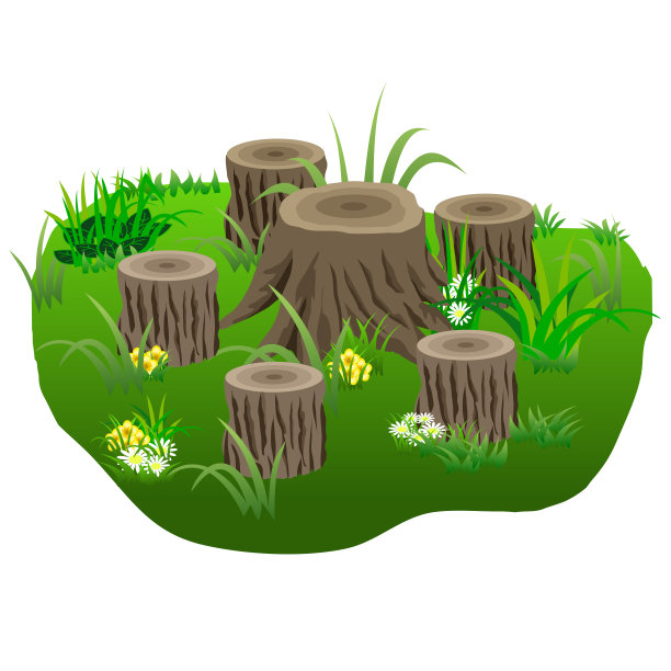 用树桩在草和花中构成景观或花园场景图片下载