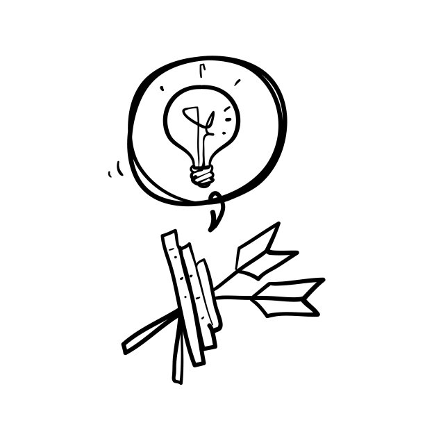 手绘涂鸦灯泡和飞镖箭图片下载