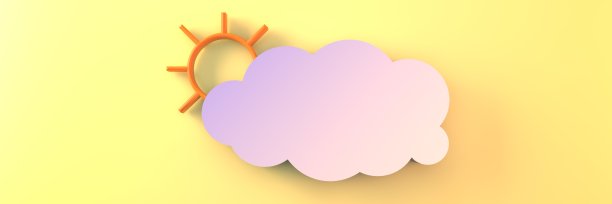 太阳从云后出来了。风格化的插图主题的天气。三维渲染图片下载