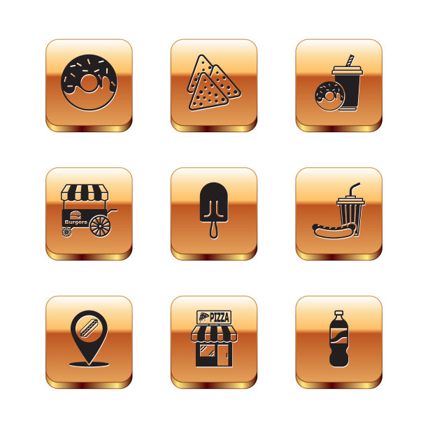 设置甜甜圈位置和热狗披萨店大楼图片下载