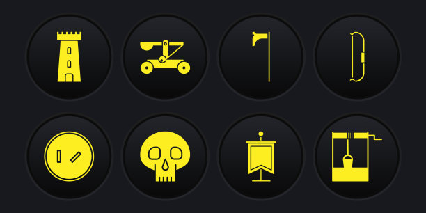 圆形木盾，中世纪弓骷髅旗图片下载