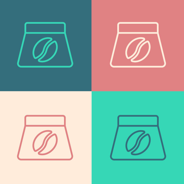 波普艺术线袋咖啡豆图标孤立上图片下载