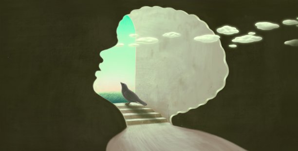 男孩梦门插画，超现实主义绘画，概念艺术，自由希望和想象的概念观念图片下载