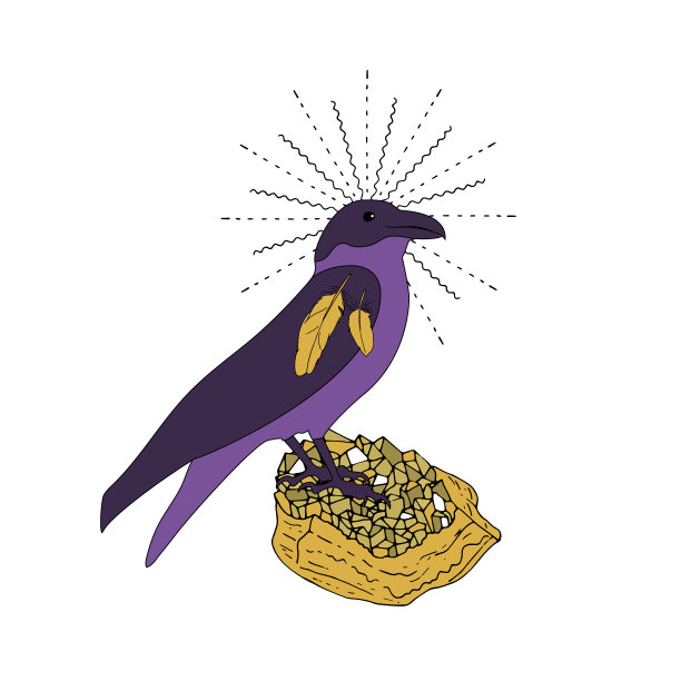坐在金矿或石头上的神秘乌鸦图片下载