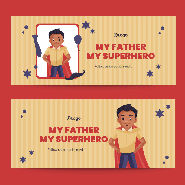 快乐的父亲节卡通风格横幅设计图片下载