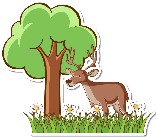 鹿站在草地贴纸图片下载