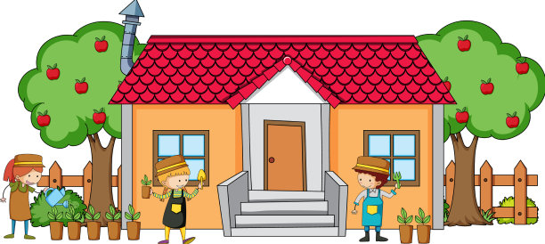 正面的房子有许多孩子在白色图片下载