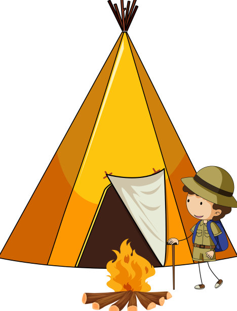 露营帐篷与涂鸦的孩子卡通人物图片下载