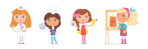 儿童职业把可爱的女孩和专业的图片下载