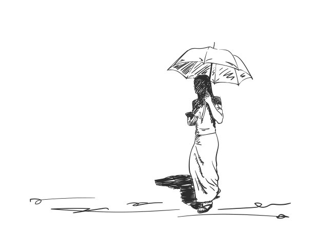 素描手拿遮阳伞的女孩图片下载