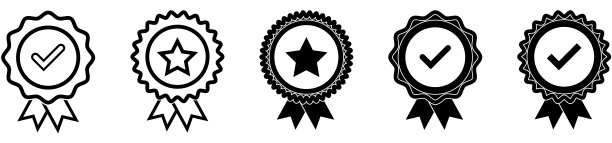 认证徽章收集。白色背景的优质奖章。批准的徽章为黑色。推荐认可产品标志。隔离担保标志。经过验证的保修图标。每股收益10。图片下载