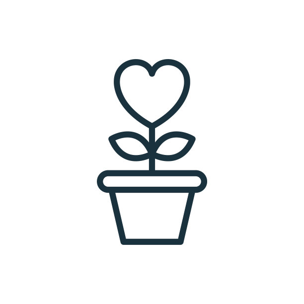 心形花在锅与叶线图标图片下载